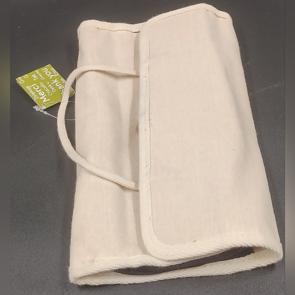 FREE w/ Purchase Beige Canvas Hanging Travel Cosmetic Bag w/ Wood Button Closure - Picture 4 of 9